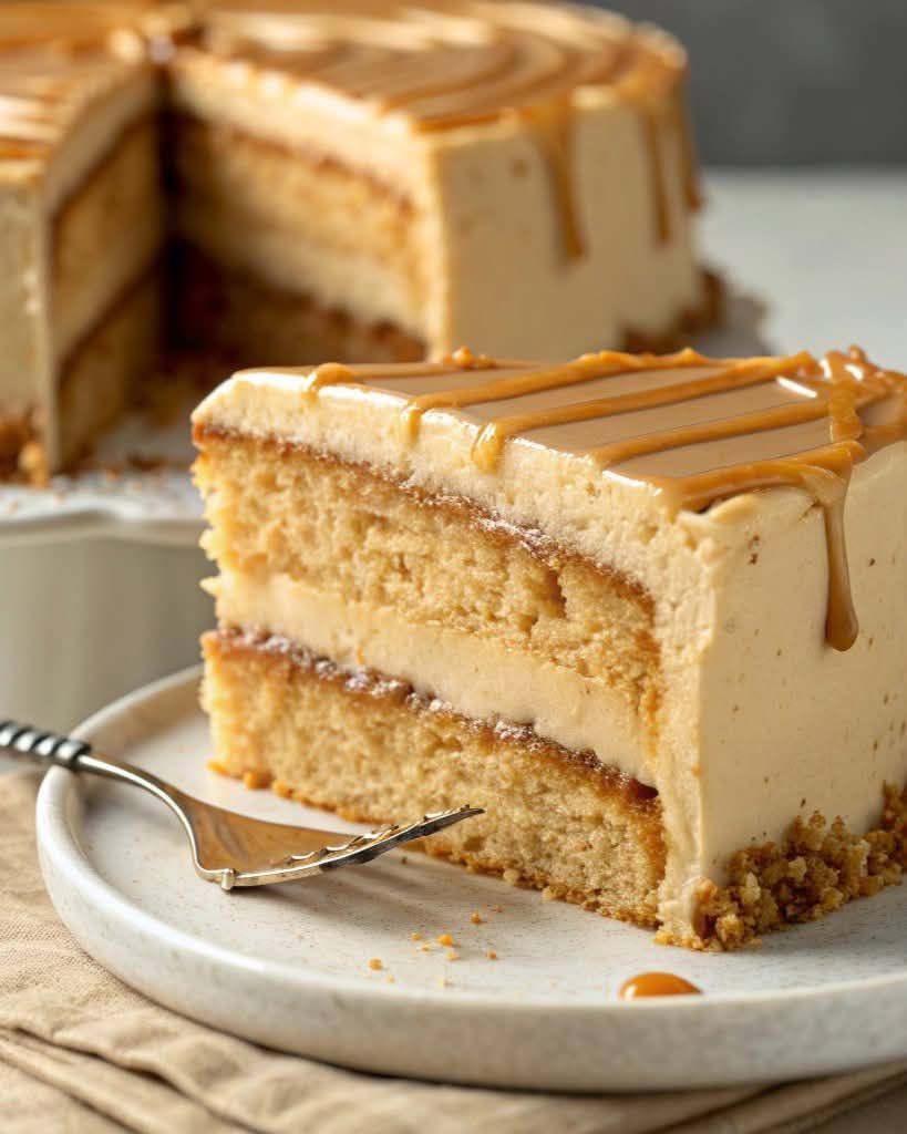 Ванильный бисквит с карамелью , орехами и безе